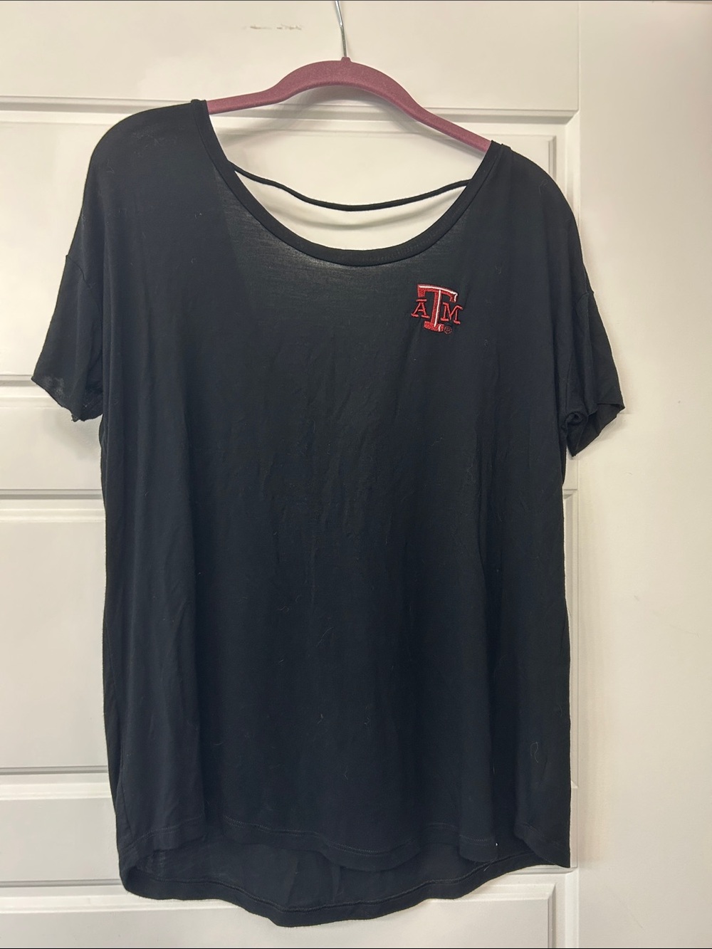 PINK Victoria's Secret Black Short-Sleeve Tee with Red Logo